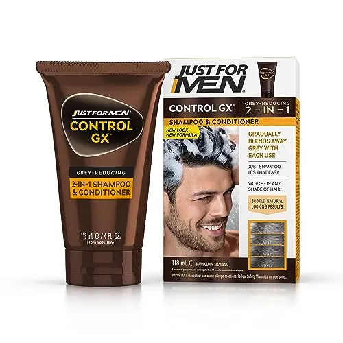 Just for Men Control GX 2-in-1-Shampoo und Spülung zur Reduzierung des Grauanteils, verbesserte Formel, alle Haarfarben, 118 ml