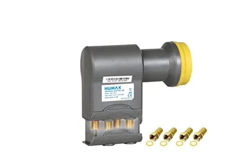 Humax Gold Quattro LNB - Digitales Satelliten LNB für HD, UHD & 8K - LNBs für Multischalterbetrieb mit integriertem LTE-Filter, Wetterschutzgehäuse und F-Steckern für optimale Bildqualität und extrem wetterfesten Empfang.