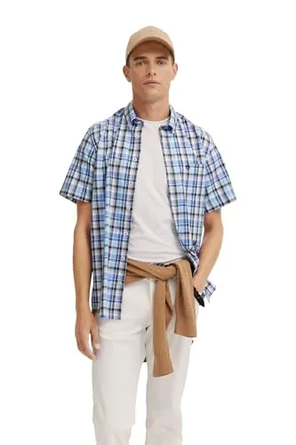 Kurzarmhemd BUGATTI Herren, Gr. M, kariert in Blau von Bugatti