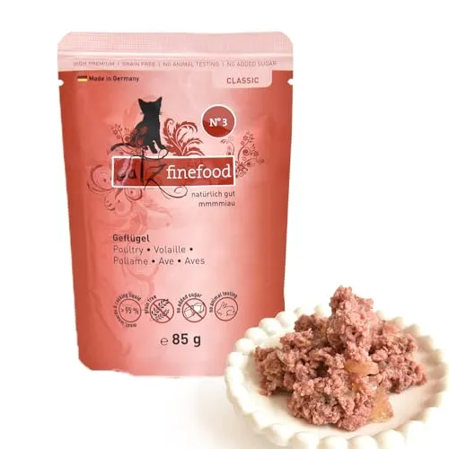 catz finefood N° 3 Geflügel - Feinkost Katzenfutter - Beutelfutter für Katzen, mit 69% delikatem Geflügel, verfeinert mit Preiselbeeren und Löwenzahn. Hergestellt ohne Konservierungsstoffe und ideal für eine artgerechte Ernährung.