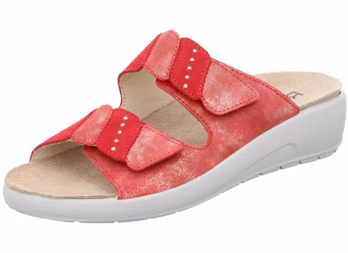 Rohde Damen Pantolette Rivella 5720 aus Leder mit Strass, Größe 37, Rot - Pantoletten mit weichem Veloursleder und elegantem Strassbesatz, ideal für Komfort und Stil. Mit Wechselsohle für individuelle Einlagen und rutschfester PU-Sohle.