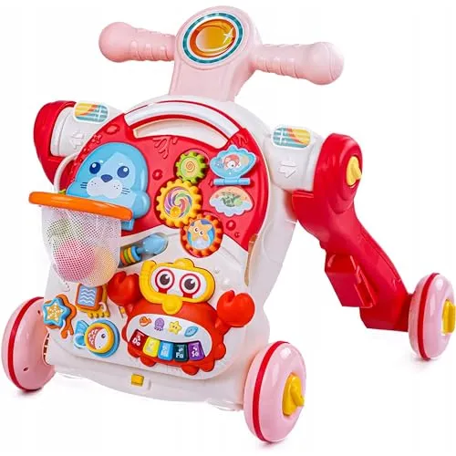 COIL Babywalker Lauflernwagen 5in1 - Babywalker für Kinder ab 12 Monaten, multifunktionales Lernspielzeug mit Spieltisch in ansprechendem Rosa, fördert spielerisch die motorischen Fähigkeiten.