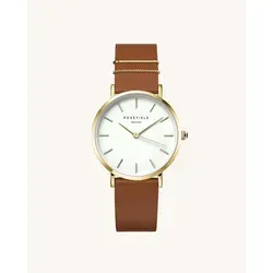 ROSEFIELD Quarzuhr West Village Cognac - Elegante Armbanduhr für Frauen mit präzisem Quarzwerk, kratzunempfindlichem Mineralglas und cognacfarbenem Lederarmband. Ideal für stilbewusste Frauen.