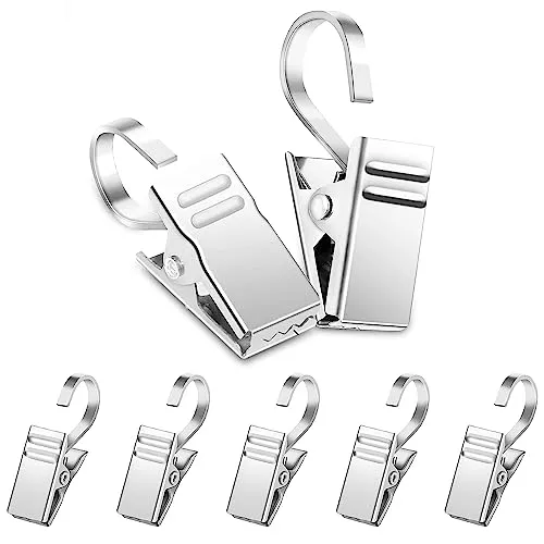 Stück Vorhang Clips Metall Curtain Clips Gardinenhaken zum seilklammern rostfrei gardienenklammer vorhangklipsvorhangklammern Clips mit Haken für Gardinen Vorhänge Duschvorhang(Edelstahl) 50
