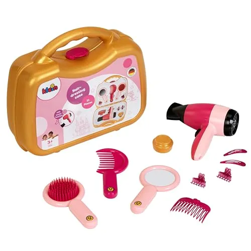 Theo Klein 5559 Frisierkoffer I Robuster Koffer mit elektrischem Haartrockner I Inkl. Spiegel, Bürste und Styling-Utensilien I Spielzeug für Kinder ab 3 Jahren