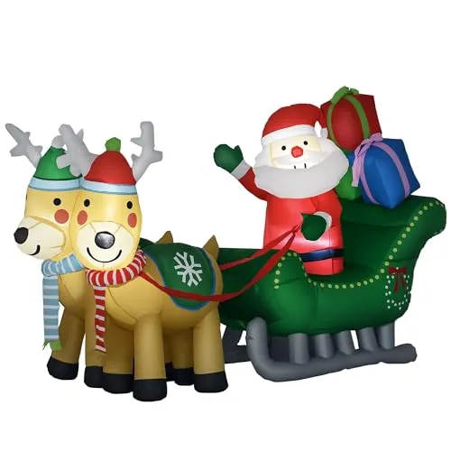 HOMCOM Aufblasbarer Weihnachtsmann mit Rentieren - 210 cm LED Weihnachtsdeko - Weihnachtlicher Zierschmuck: Diese selbstaufblasende Weihnachtsfigur bringt mit bunten LED-Lichtern und wasserdichter Verarbeitung festliche Stimmung in Ihr Zuhause, sowohl drinnen als auch draußen.