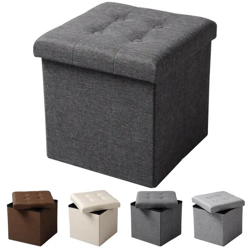 Sitzhocker Sitzwürfel Aufbewahrungsbox faltbar Leinen MDF SH06dgr-1 Dunkelgrau
