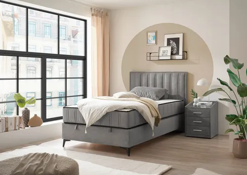 ED EXCITING DESIGN Boxbett Monroe inkl. Bettkasten, erhältlich in den Breiten 120cm & 140cm, Duo-Matratze - feste Seite mit Kokosmatte