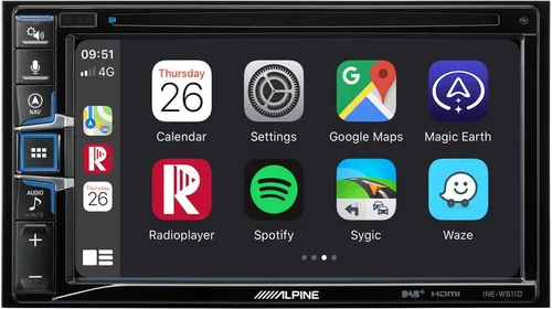 INE-W611DC Navigationssystem - Car-Multimedia-System mit Reisemobilsoftware, 6,5-Zoll Display, DAB+, CD/DVD Wiedergabe, Apple CarPlay und Android Auto Unterstützung für optimale Unterhaltung unterwegs.