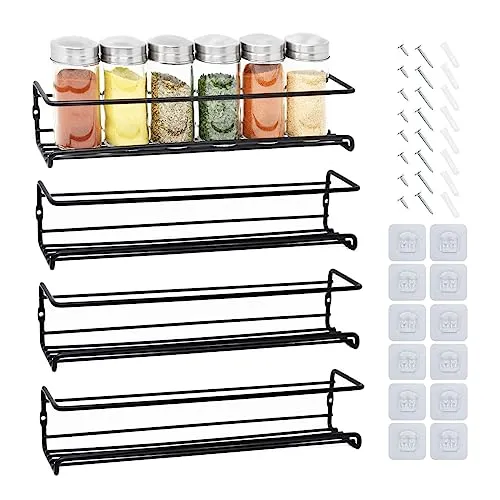 Produktbild joeji's Kitchen Schwarzes 4-stöck Gewürz Regal für Küche/Gewürzregal Wand in schwarz/Kräuter Regal Schwarz/Gewürzregal stehend/Küchenregal Wand