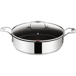 Tefal E79071 Jamie Oliver Induction Servierpfanne 25 cm - Edelstahl Servierpfanne mit Glasdeckel und 2 Seitengriffen, ideal für gesundes Kochen dank PFOA-freier Antihaftbeschichtung und perfekter Hitzeverteilung durch den 3-schichtigen Induktionsboden.