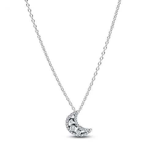 PANDORA Timeless Mondsichel Anhänger-Halskette aus Sterling Silber - Ketten für Damen, funkelnde Mondsichel mit Zirkonia für einen eleganten Nachthimmel-Look, ideal für besondere Anlässe.