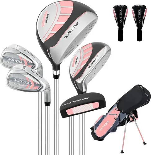 autolock Golfschläger + Golfbag Kinder Golfschläger Set, Golf Set für Kinder von 6-14Jahren, Inklusive Stand Bag,1# Drive, 5# Hybrid, 6/7#, 9/P# Eisen und Putter
