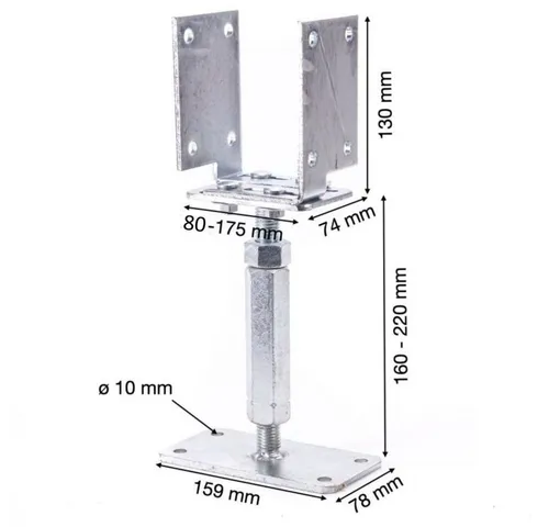 ROG-Gardenline Pfostenträger Pfostenträger U-Form Höhe und Aufnahme verstellbar - Stahl verzinkt, (4-St), Höhe verstellbar, Aufnahmefläche verstellbar
