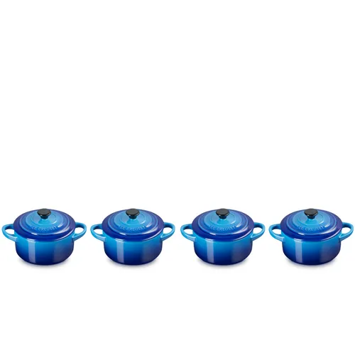 LE CREUSET Mini-Cocotte 4er-Set AZURE - 10cm, Blau - Töpfe 4er-Set in maritimem Blau, ideal für herzhafte und süße Speisen. Spülmaschinengeeignet und perfekt für ansprechende Tischpräsentationen.
