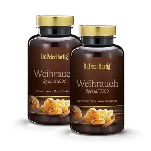 Dr. Peter Hartig Weihrauch SPEZIAL 5000 Kapseln - Fettlösliche Vitamine mit indischem Weihrauch, unterstützt Ihre Bewegungsfreiheit und steigert das Wohlbefinden – 10-Monats-Vorrat mit über 5 wertvollen Boswelliasäuren.