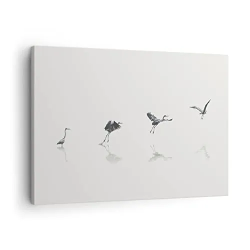 Bilder auf Leinwand Flug Vogel Reiher Leinwandbild mit Rahmen 70x50cm Wandbilder Dekoration Wohnzimmer Schlafzimmer Küche Deko Klein Wanddeko Bild Wand Kunstdruck Art Wall Decor Canvas AA70x50-5096