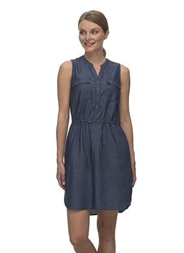 Ragwear Roisin Denim Damen Frauen Kurzarmkleid,Kleid,Freizeitkleid,Sommerkleid,Shirtkleid,Kurzarm,Taillengürtel,Knopfleiste,Blau,L