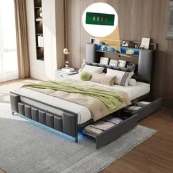 Multifunktionsbett mit LED-Licht und USB-Steckdose, 160x200 cm