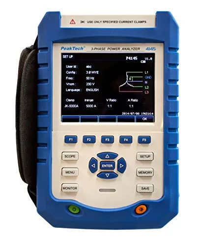 PEAKTECH 4145 - Professioneller 3-Phasen Netzanalysator - Netz-Analysegerät für präzise Leistungsanalysen in 1- und 3-Phasen-Systemen. Mit 14cm TFT-Farbdisplay und umfangreicher Messfunktionalität ideal für Ingenieure und Techniker.