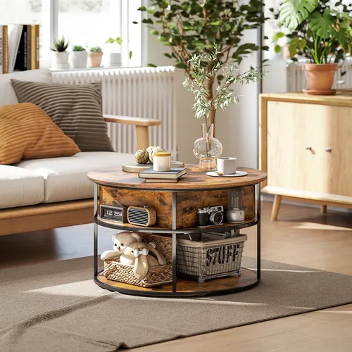 HOMCOM Couchtisch höhenverstellbar Wohnzimmertisch mit Ablagefläche, Braun