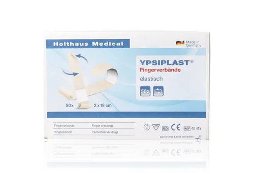 Holthaus Medical Wundpflaster YPSIPLAST Fingerverband elastisch 2x18cm 50Stk (50 St., saugfähige Wundauflage), hohe Klebekraft mit langem Klebeteil
