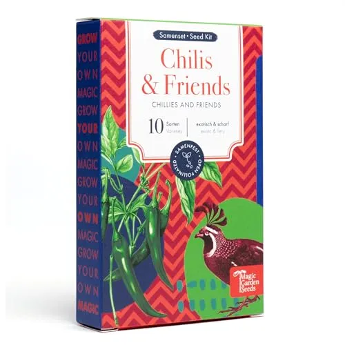 Chilis & Friends - 10 samenfeste Chili- und Kräutersorten - exotisch & scharf - Einsteiger-Saatgutset als kleines Geschenk oder für den Eigenbedarf