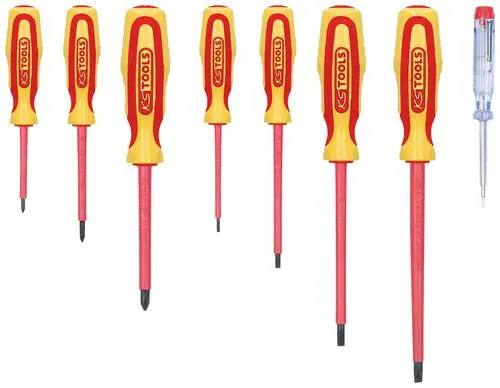 KS Tools 117.0550 ERGOTORQUE VDE Schraubendreher-Satz, 8-tlg. - Schraubendreher-Sets, hochwertiger 8-teilig mit VDE-Isolation für sicheren Einsatz, ideal für Elektroarbeiten und präzise Drehmomentkontrolle.