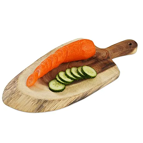 Oleio Schneidebrett Akazienholz 36 × 16 × 2 cm (inkl. Griff) | aus massiver Baumscheibe | mit Naturkante & lebensmittelechtem Ölfinish | für Küche & Servieren, Hobby- & Profiköche | in Naturton