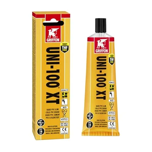 HAF - Griffon PVC Kleber Uni-100 XT 125ml | Starker THF-freier Spezialkleber für PVC-U - KRAFTVOLLER PVC-U Kleber für zuverlässige Verbindungen. Ideal für Druckrohre und Fittings. Die handliche Tube ermöglicht präzise Dosierung – perfekt für Reparaturen und Montage. Hochwertige Griffon Qualität für langlebige Ergebnisse.