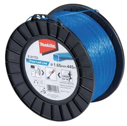 Makita Trimmerfaden E-01753, Four-Leaf, 1,65mm x 445m - Zubehör für Gartengeräte, mit Kleeblatt Querschnitt für geringeren Luftwiderstand und längere Laufzeit bei Akkubetrieb.