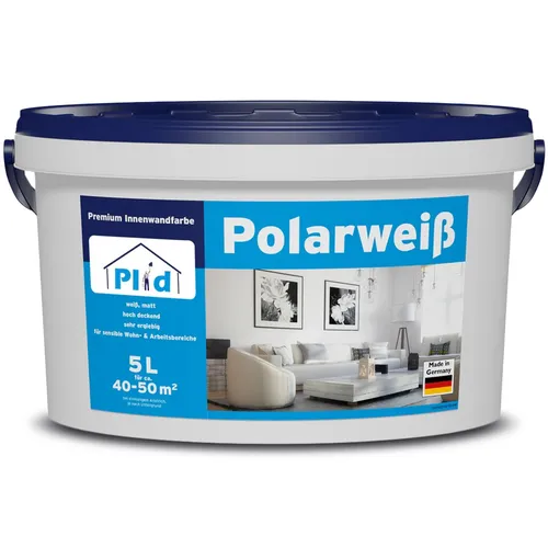 Wandfarbe Weiß Matt 5L - Polarweiß Innenfarbe für hohe Deckkraft - Farben: Schnelltrocknende, abwaschbare Innenfarbe mit hoher Deckkraft für ca. 35 m², ideal für alle Zimmer und leicht zu verarbeiten.