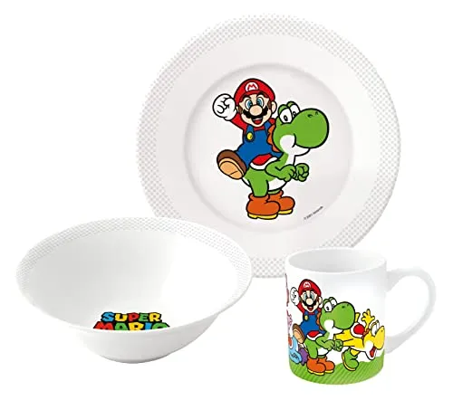 Nintendo Super Mario Frühstücksset (Schale, Tasse, Teller)/exklusiv joojee 12285 Weiß