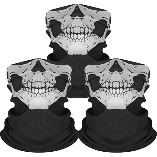 WUDQIJI Multifunktionstuch Nahtloses Halstuch 3 Stück Skull Sturmmaske Face Shield Schädel Bandanas Schlauchschal Totenkopf Halstuch für Motorrad Fahrrad Ski Halloween