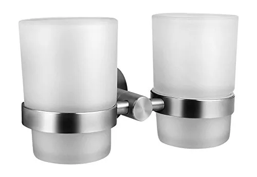 Ambrosya Zahnbürstenhalter mit Wandbefestigung aus Edelstahl - Zahnbürstenhalter aus gebürstetem Edelstahl und satiniertem Glas. Schützt vor Kratzern und Korrosion, ideal für ein elegantes Bad.