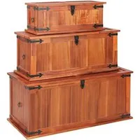 vidaXL Aufbewahrungstruhen 3 Stk. Akazien-Massivholz - Aufbewahrungsboxen aus handgefertigtem Akazienholz, bieten viel Stauraum und können auch als Couchtisch verwendet werden. Ein einzigartiges Möbelstück für Ihr Zuhause.