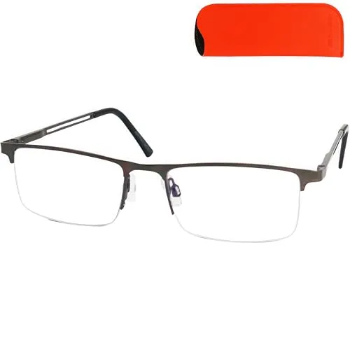 Mini Brille Metall Lesebrille Halbrand unten mit rechteckigen Gläsern und Etui, Edelstahl Brillengestell (Graphit), Lesehilfe Herren und Damen 1.0 Dioptrien