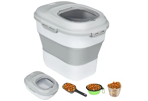 PawHut Hundefutter Aufbewahrung 25L - Sonstiger Hundebedarf mit luftdichtem Verschluss und faltbarem Design, ideal für frische Futterlagerung und flexibles Handling von 5L bis 25L.