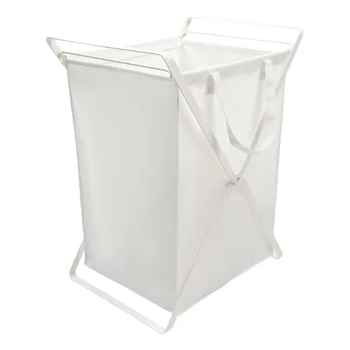 Yamazaki Wäschesammler, Weiß, Metall, 49x64x37 cm - Moderner Wäschesammler aus Metall – Stilvolles Design und praktische herausnehmbare Tasche für mühelose Wäscheorganisation in jedem Raum.