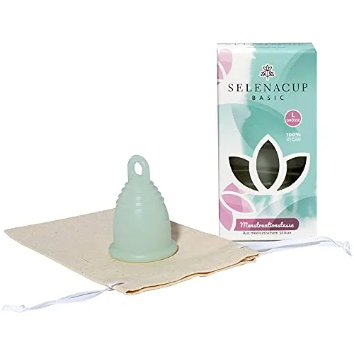 Selenacare Menstruationstasse Basic - waschbarer Periodencup aus medizinischem Silikon - mit Aufbewahrungsbeutel aus Baumwolle, Größe L (33ml)