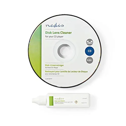Nedis CD Linsenreiniger - Cleaner - 20 ml für CD-Player - CD, DVD & Blu-ray Reinigung mit innovativer Reinigungsdisk für eine optimale Klangqualität und längere Lebensdauer Ihrer Geräte.