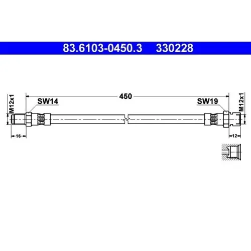 ATE Bremsschlauch 83.6103-0450.3 - Hochwertiger Bremsschlauch für zuverlässige Bremsleistung, ideal für sichere Fahrten und optimale Fahrzeugkontrolle.