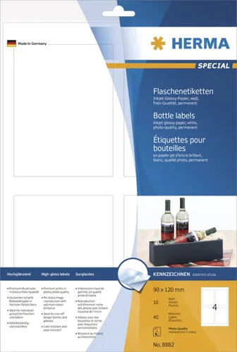 Herma 8882 Flaschenetiketten 9x12 cm (10 Blatt (40 Etiketten))