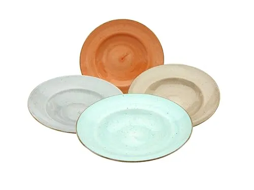CreaTable Pastateller Essteller VINTAGE NATURE - 4-teiliges Set für stilvolle Mahlzeiten - Pastateller Set aus handgemachtem Porzellan im trendigen Vintage-Look, spülmaschinenfest und mikrowellengeeignet, ideal für moderne Landhausküchen.