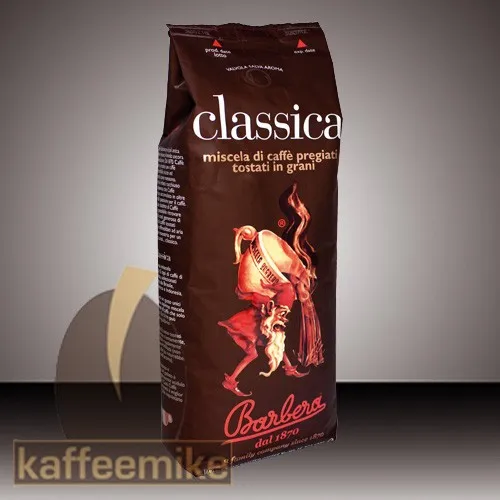 Barbera Classica Bohne - Kaffee mit ausgewogenem, süßem Geschmack, ideal für Cappuccino und Espresso Neapolitano. Besteht aus Bohnen aus fünf Provenienzen, bietet üppige Cremabildung und feine Röstaromen.