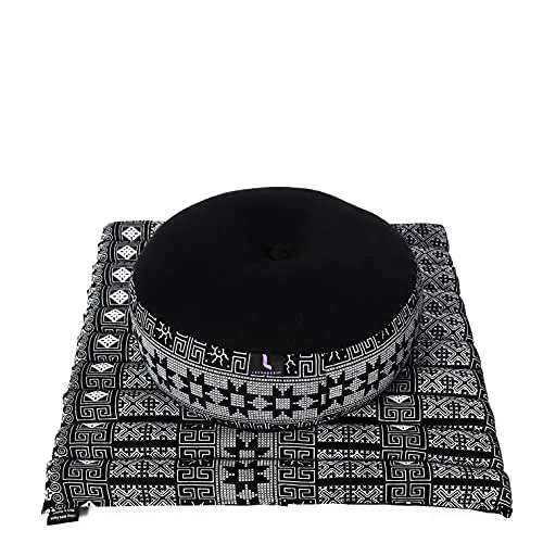 Leewadee Meditationsset Yogaset aus Meditationskissen Zafu und kleiner rollbarer Sitzmatte Zabuton Ökologisches Naturprodukt, Kapok, Schwarz