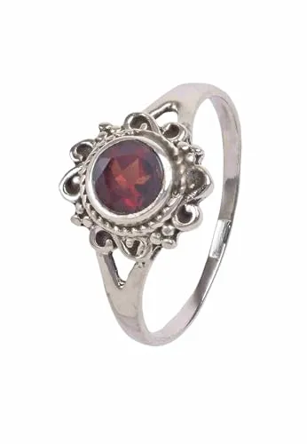 mantraroma Damen Ring 925 Silber Granat facettiert Edelstein rot dezent verspielt