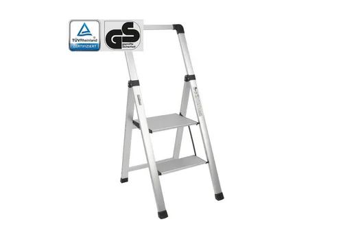 TRUTZHOLM 2-stufige Aluminium Trittleiter mit Handlauf - Praktische Klappleiter für den Innenbereich mit hoher Traglast von 150 kg und rutschfesten Trittflächen für sichere Anwendung. Ideal für müheloses Erreichen von Höhen.