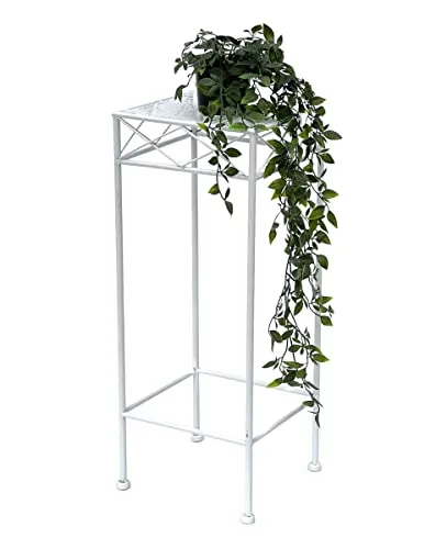 DanDiBo Blumenhocker Weiß Metall Eckig 70-50 cm - Blumentreppen aus hochwertigem Metall mit dekorativem Design, ideal als Pflanzenständer oder Beistelltisch für jeden Raum. Stabil und bodenschonend, sofort einsatzbereit.