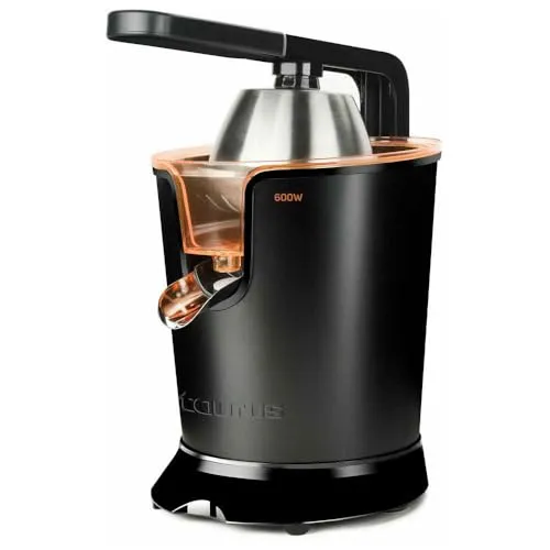 Taurus Easy Press 600 - Elektrischer Entsafter für Zitrusfrüchte - Entsafter mit 600W AC Motor, Edelstahlfilter und 2 Zapfen für alle Zitrusfrüchte. Mühelose Saftgewinnung mit automatischer Inbetriebnahme und einfache Reinigung durch abnehmbare Teile.